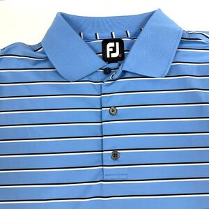 FootJoy Mens Large Blue Striped Short Sleeve Polo Golf Shirt